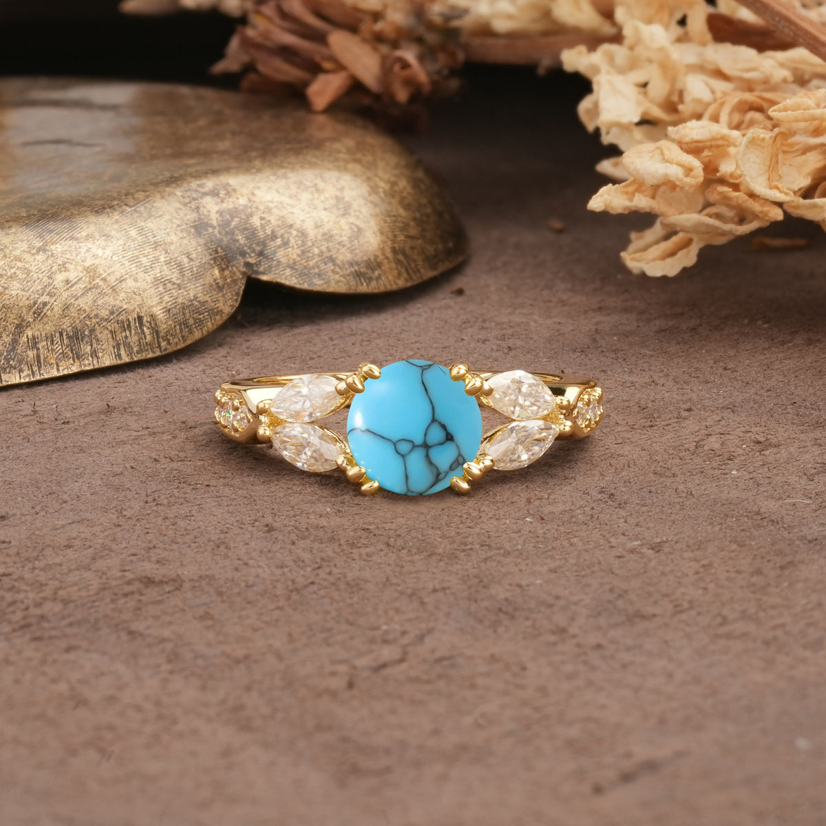 Luxurious and Unique 8-Prong Round Cut Turquoise Engagement Ring - Additional view