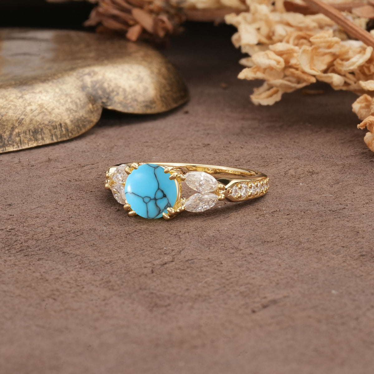 Luxurious and Unique 8-Prong Round Cut Turquoise Engagement Ring - Additional view