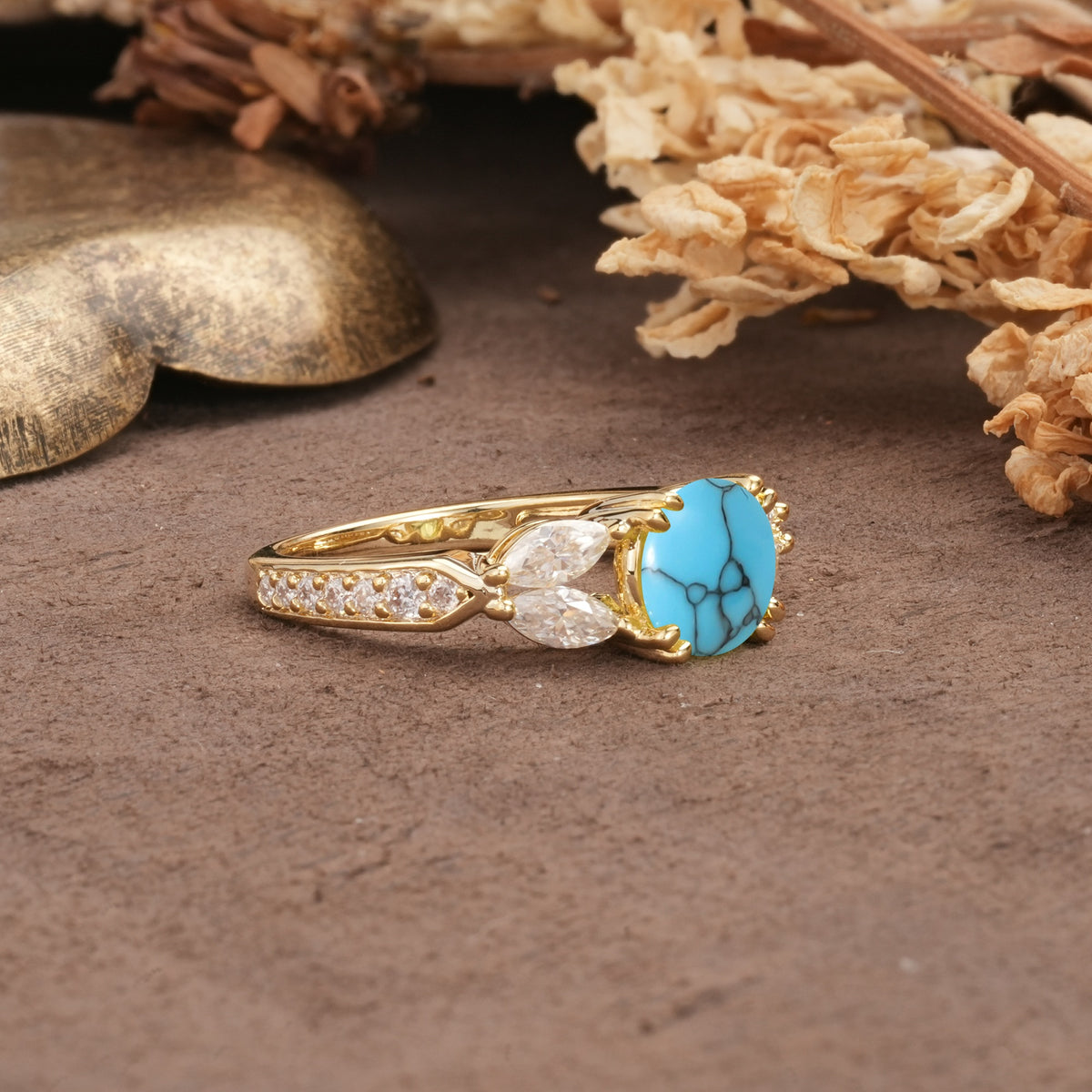 Luxurious and Unique 8-Prong Round Cut Turquoise Engagement Ring - Additional view