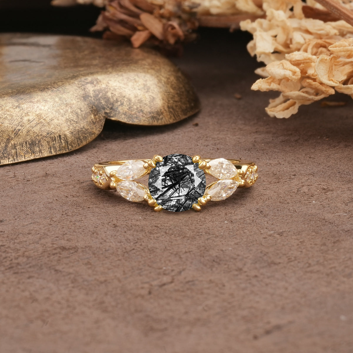 Luxurious and Unique 8-Prong Round Cut Black Rutilated Quartz Engagement Ring - Additional view