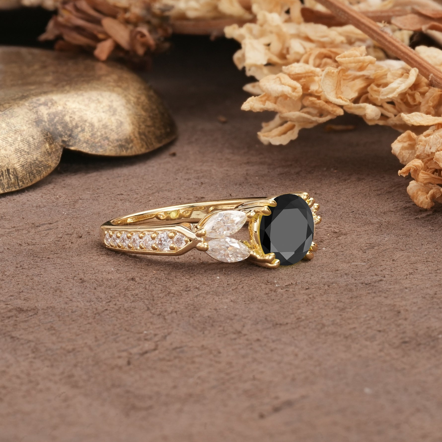 Luxurious and Unique 8-Prong Round Cut Black Onyx Engagement Ring - Additional view