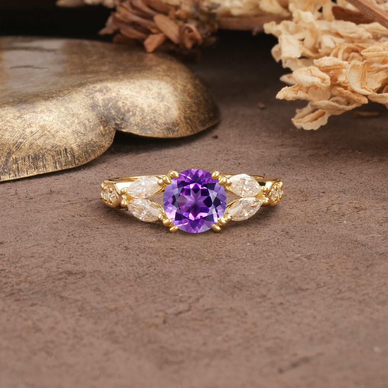 Luxurious and Unique 8-Prong Round Cut Amethyst Engagement Ring - Additional view