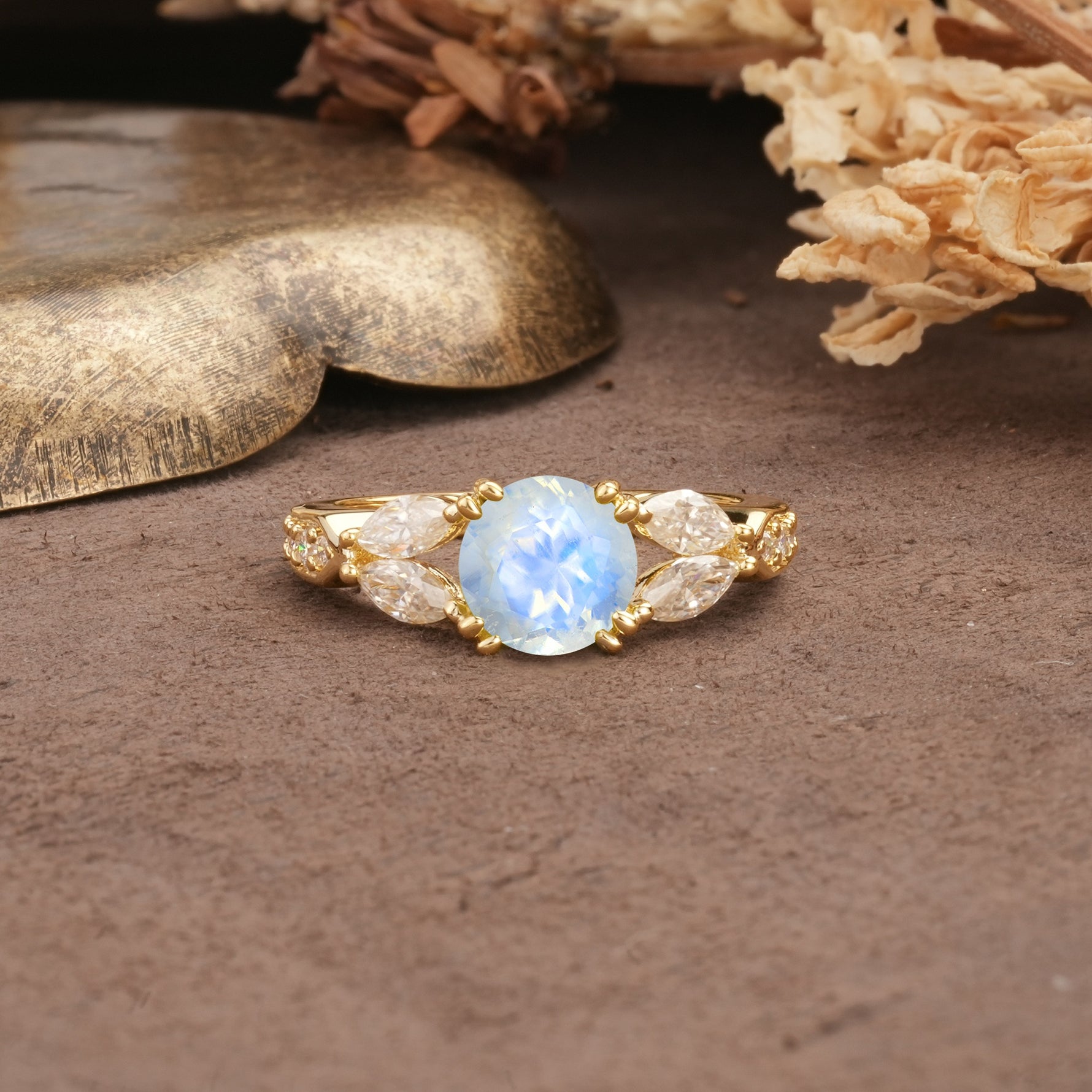Luxurious and Unique 8-Prong Round Cut Moonstone Engagement Ring - Additional view