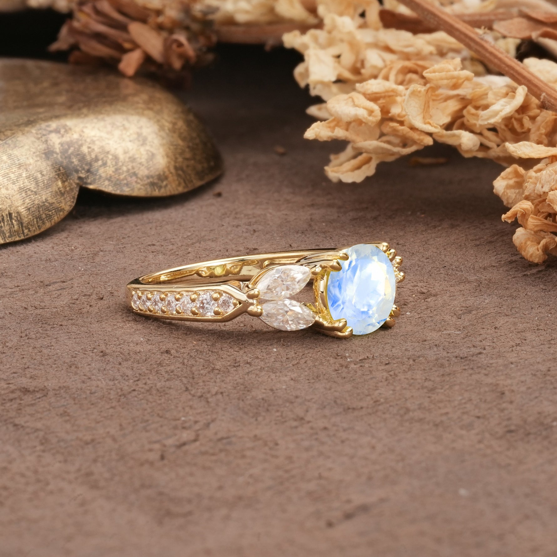 Luxurious and Unique 8-Prong Round Cut Moonstone Engagement Ring - Additional view