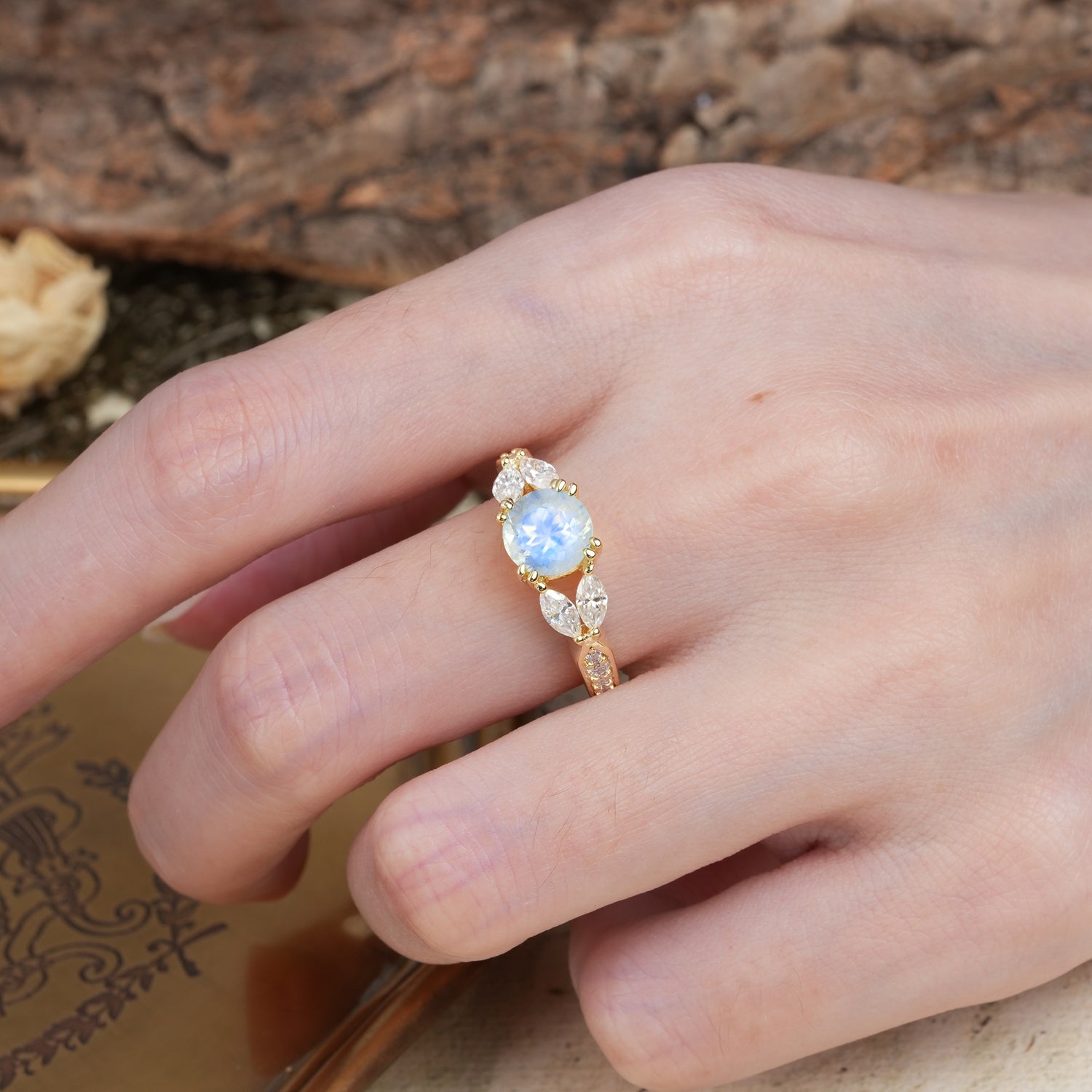 Luxurious and Unique 8-Prong Round Cut Moonstone Engagement Ring - Additional view