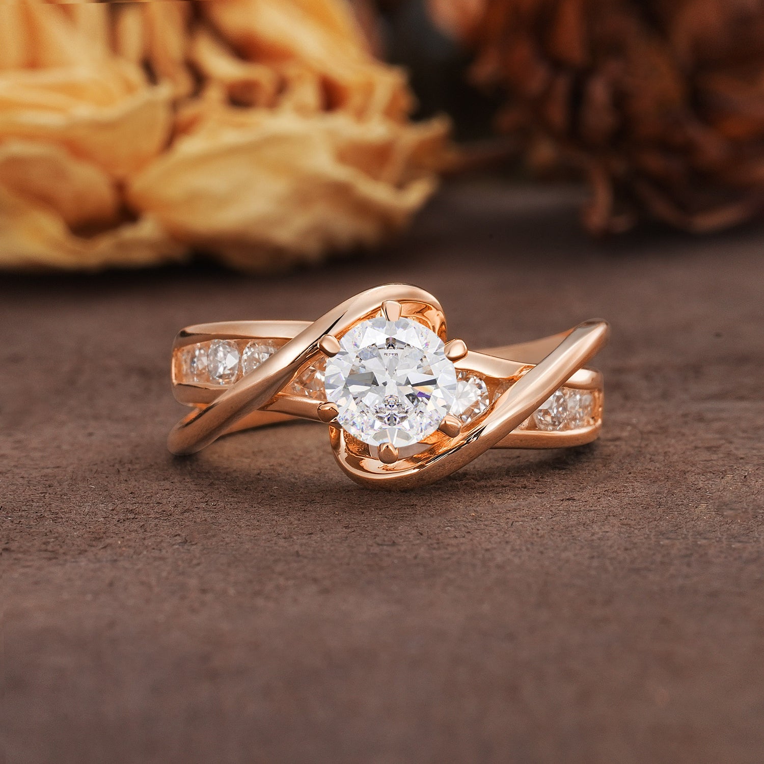 Unique and Elegant Twisted 6-Prong Round Cut Moissanite Engagement Ring - Additional view