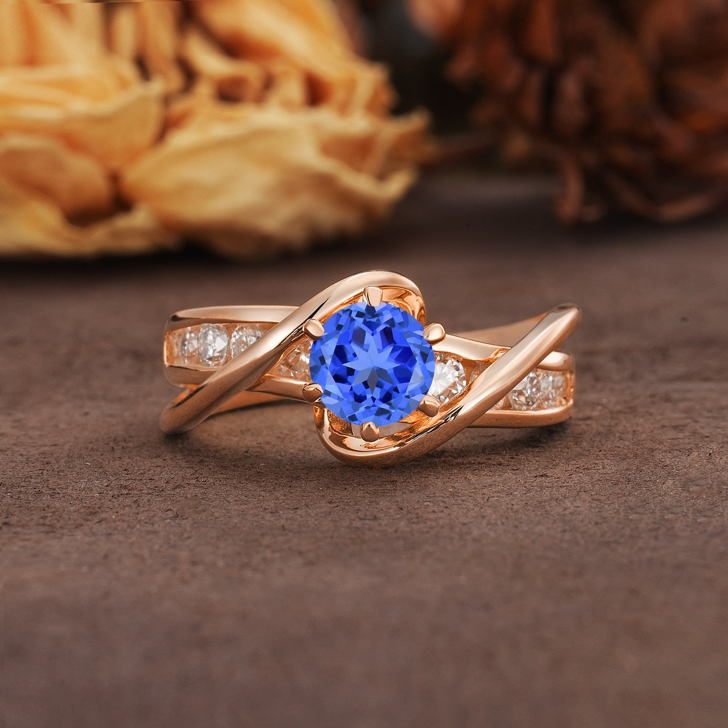 Unique and Elegant Twisted 6-Prong Round Cut Sapphire Engagement Ring - Additional view