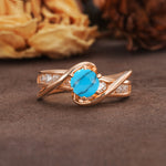 Unique and Elegant Twisted 6-Prong Round Cut Turquoise Engagement Ring - Additional view
