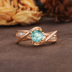 Unique and Elegant Twisted 6-Prong Round Cut Moss Agate Engagement Ring - Additional view