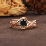 Unique and Elegant Twisted 6-Prong Round Cut Black Onyx Engagement Ring - Additional view