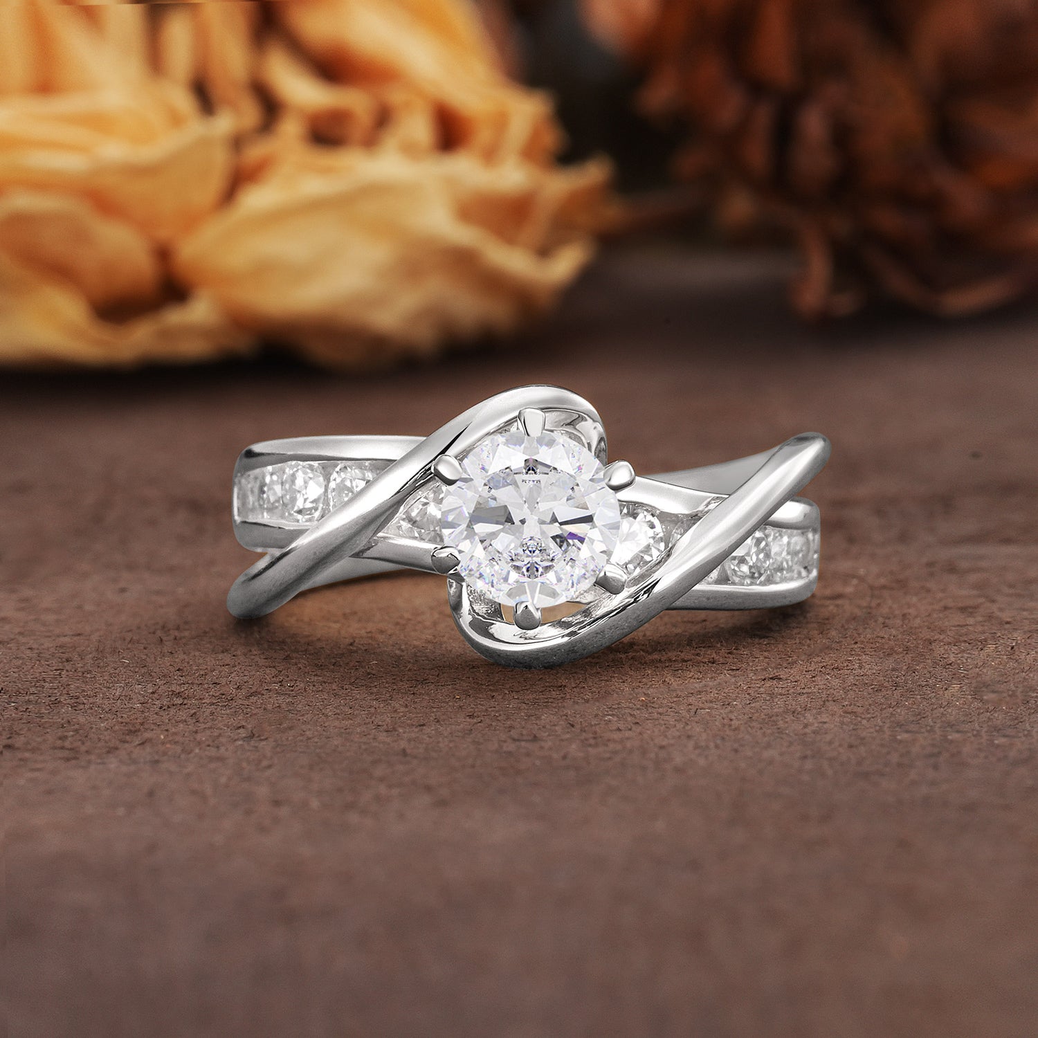 Unique and Elegant Twisted 6-Prong Round Cut Moissanite Engagement Ring