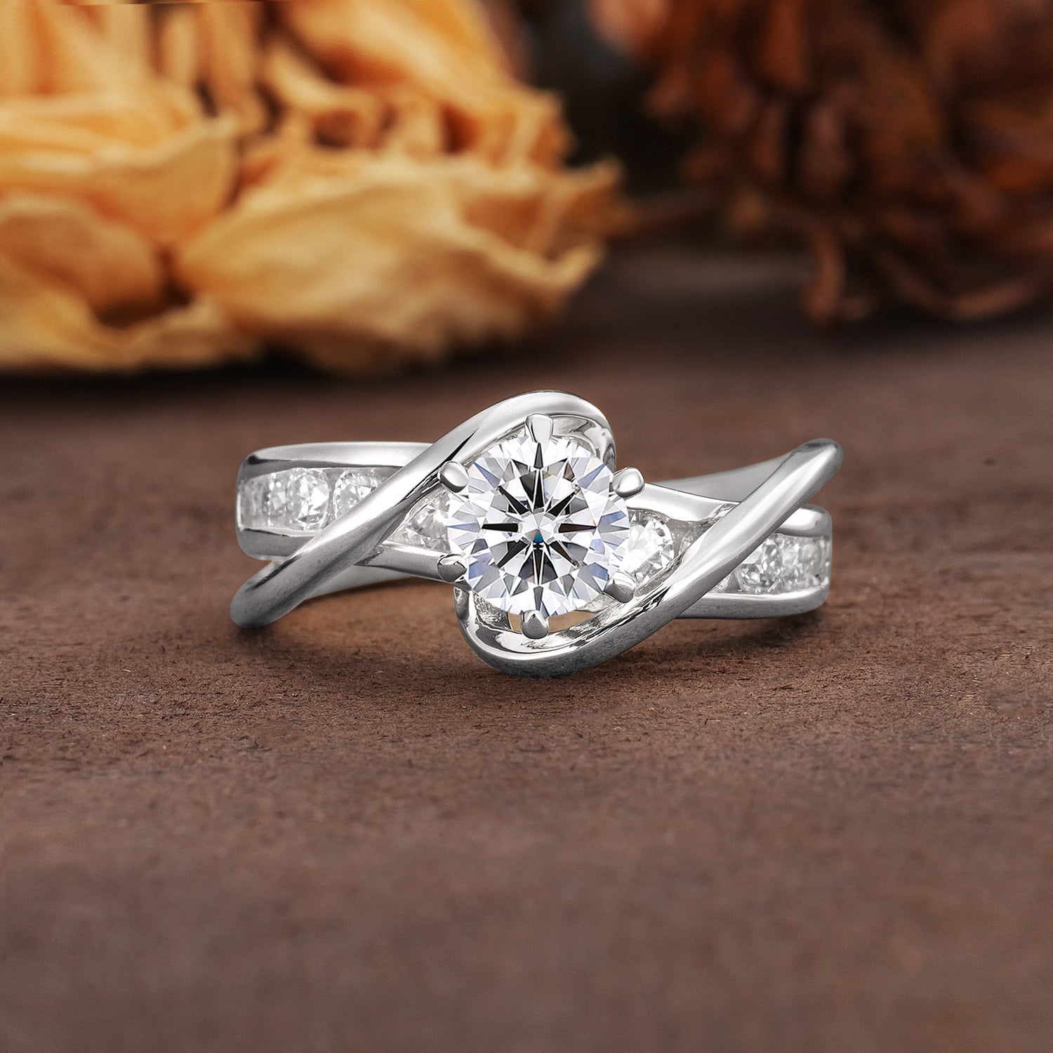 Unique and Elegant Twisted 6-Prong Round Cut Lab Diamond Engagement Ring