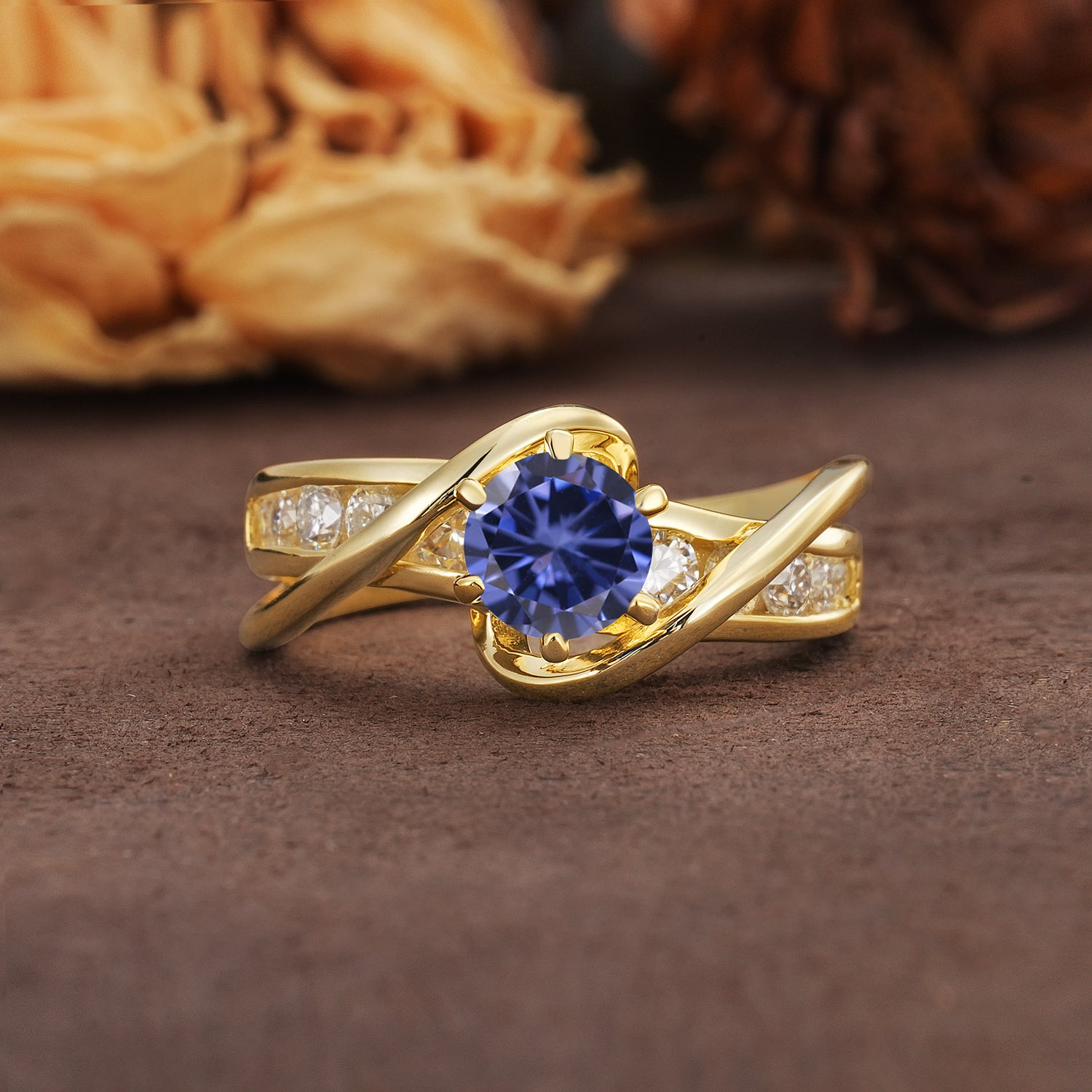 Unique and Elegant Twisted 6-Prong Round Cut Tanzanite Engagement Ring
