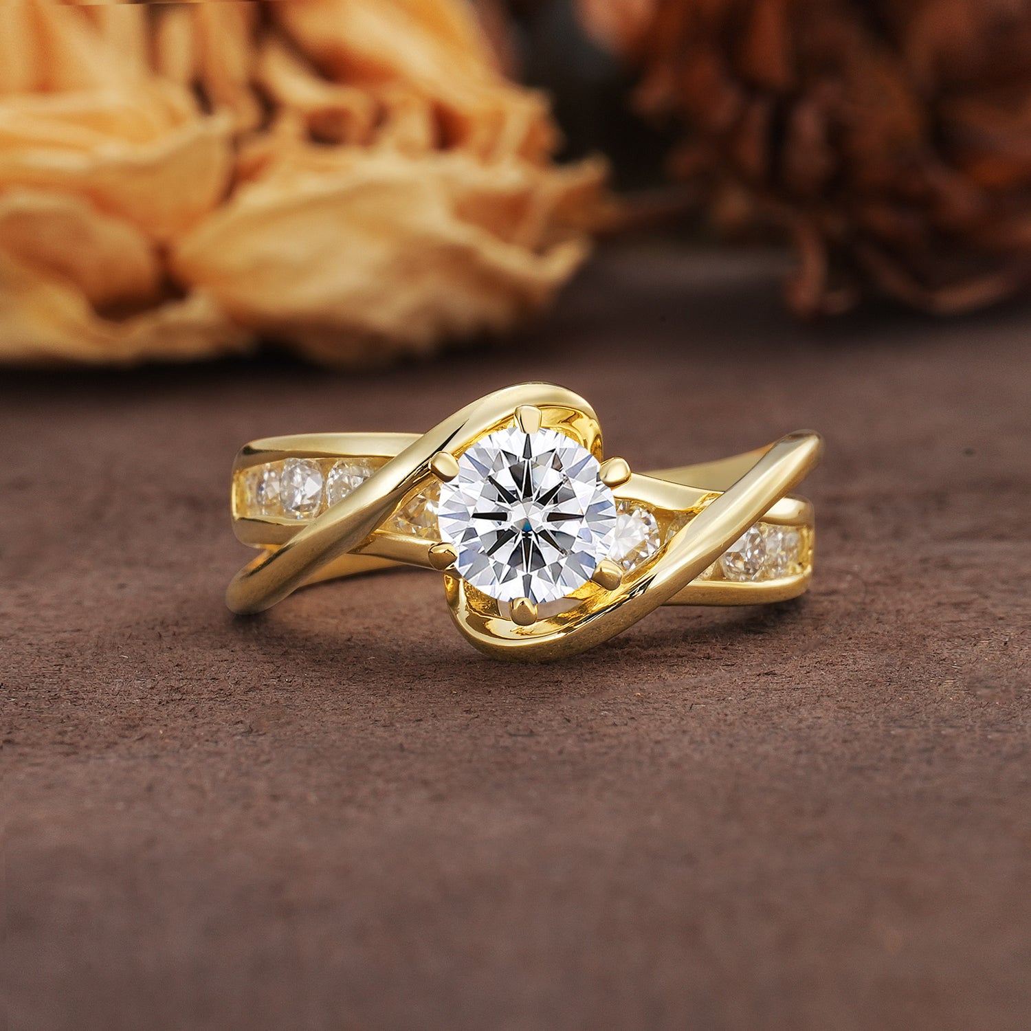 Unique and Elegant Twisted 6-Prong Round Cut Lab Diamond Engagement Ring