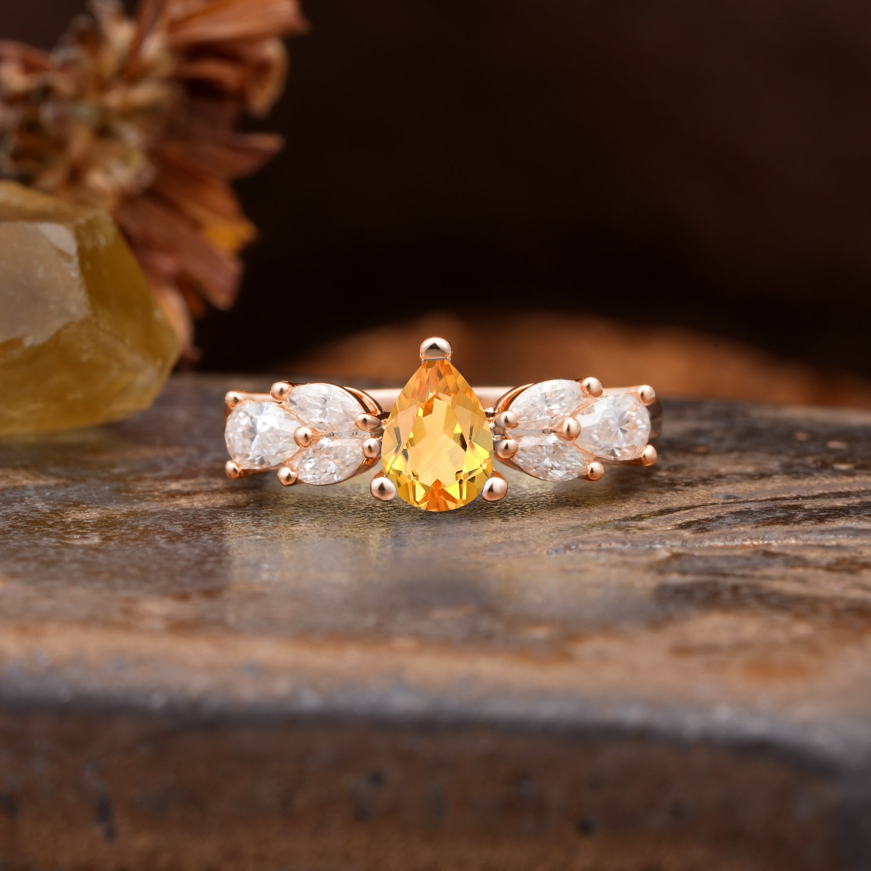 Unique and Elegant Twisted 3-Prong Pear Cut Citrine Engagement Ring - Additional view