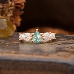 Unique and Elegant Twisted 3-Prong Pear Cut Moss Agate Engagement Ring - Additional view