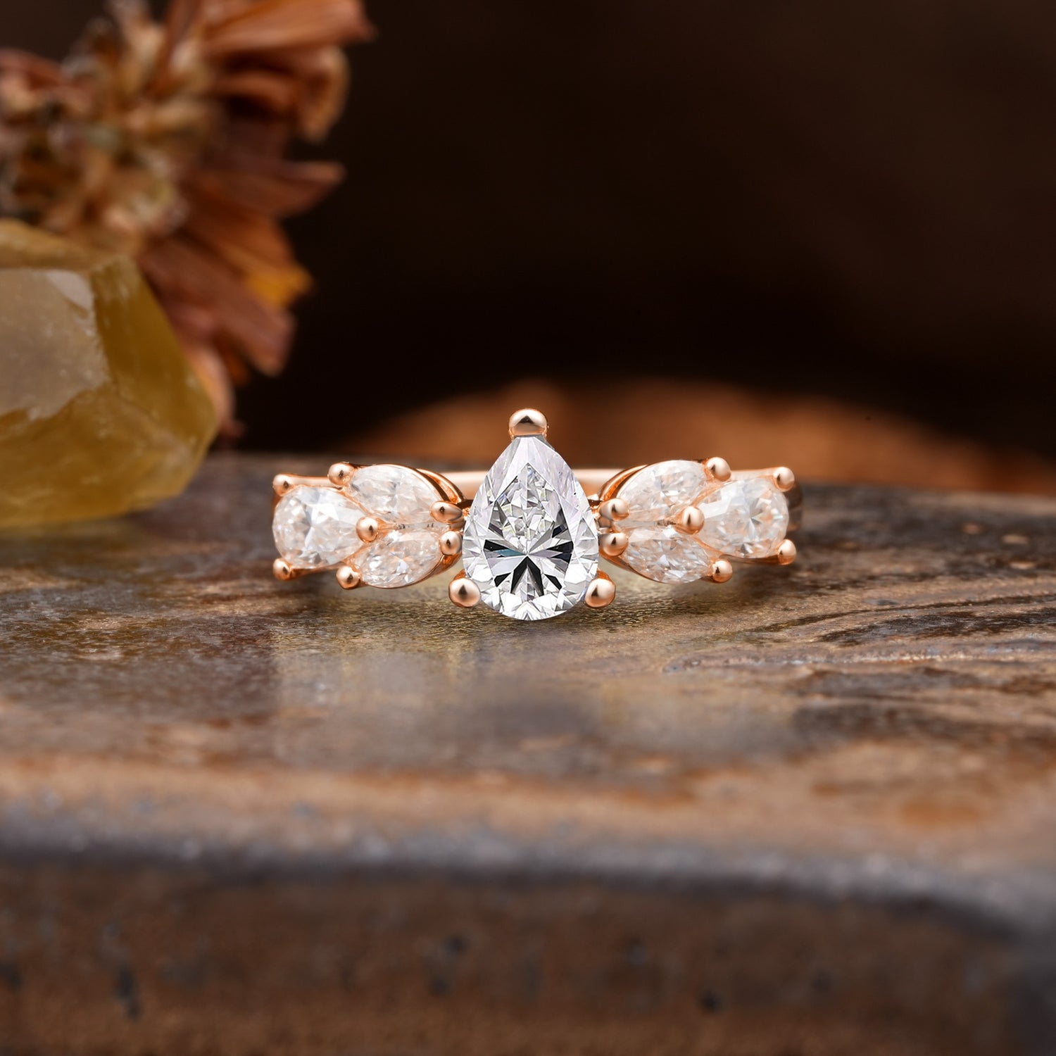Unique and Elegant Twisted 3-Prong Pear Cut Lab Diamond Engagement Ring - Additional view