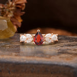 Unique and Elegant Twisted 3-Prong Pear Cut Garnet Engagement Ring - Additional view