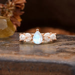 Unique and Elegant Twisted 3-Prong Pear Cut Moonstone Engagement Ring - Additional view