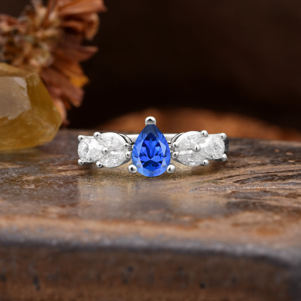 Unique and Elegant Twisted 3-Prong Pear Cut Sapphire Engagement Ring - Additional view
