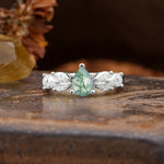 Unique and Elegant Twisted 3-Prong Pear Cut Moss Agate Engagement Ring - Additional view