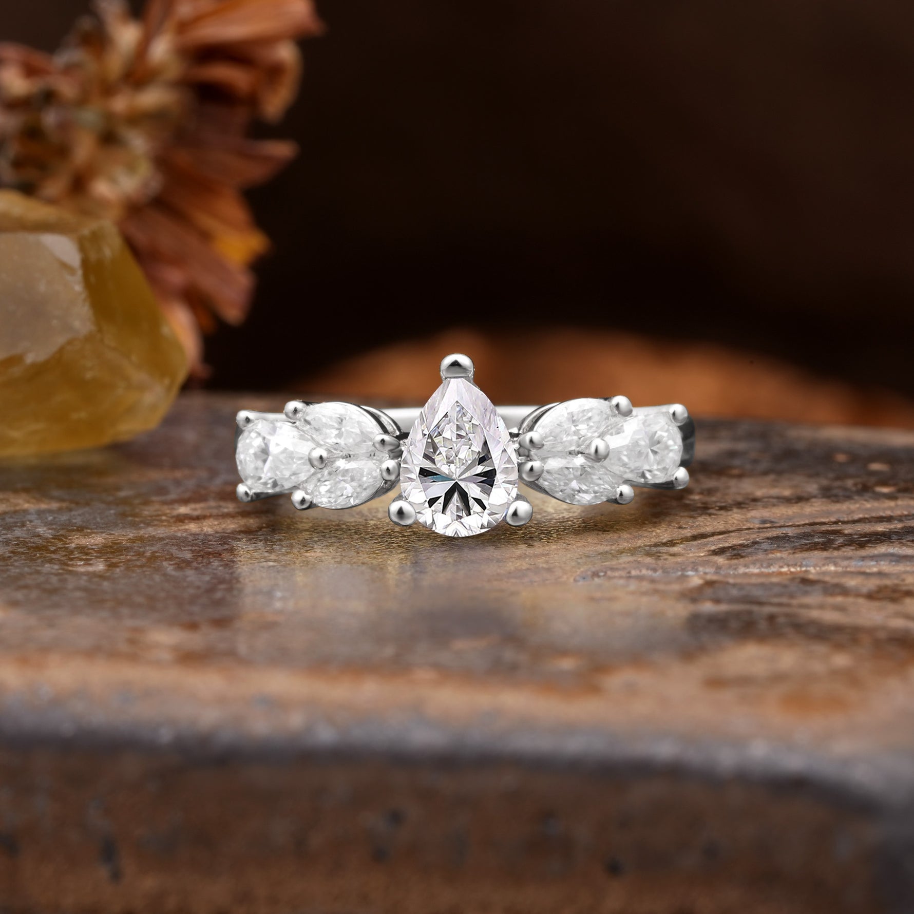 Unique and Elegant Twisted 3-Prong Pear Cut Lab Diamond Engagement Ring - Additional view