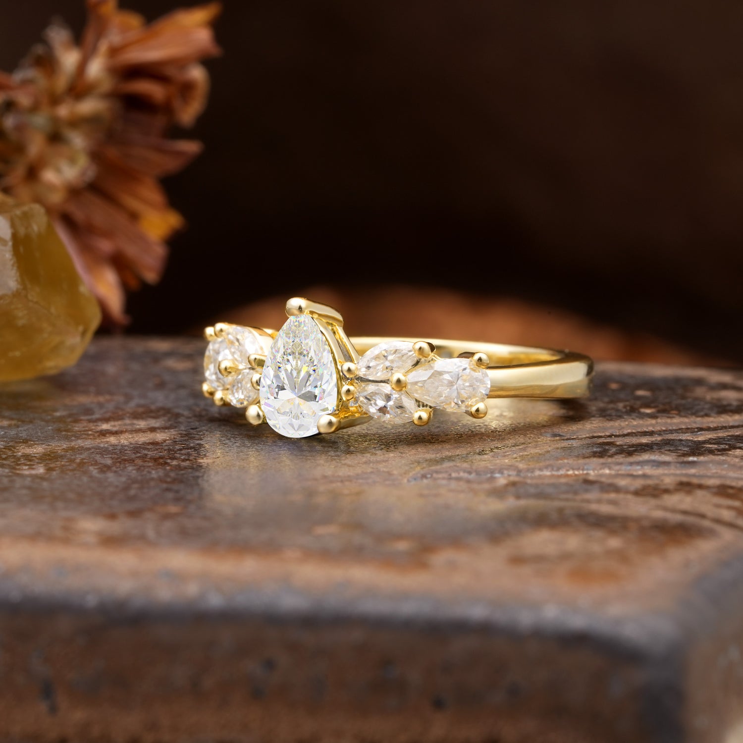 Unique and Elegant Twisted 3-Prong Pear Cut Moissanite Engagement Ring