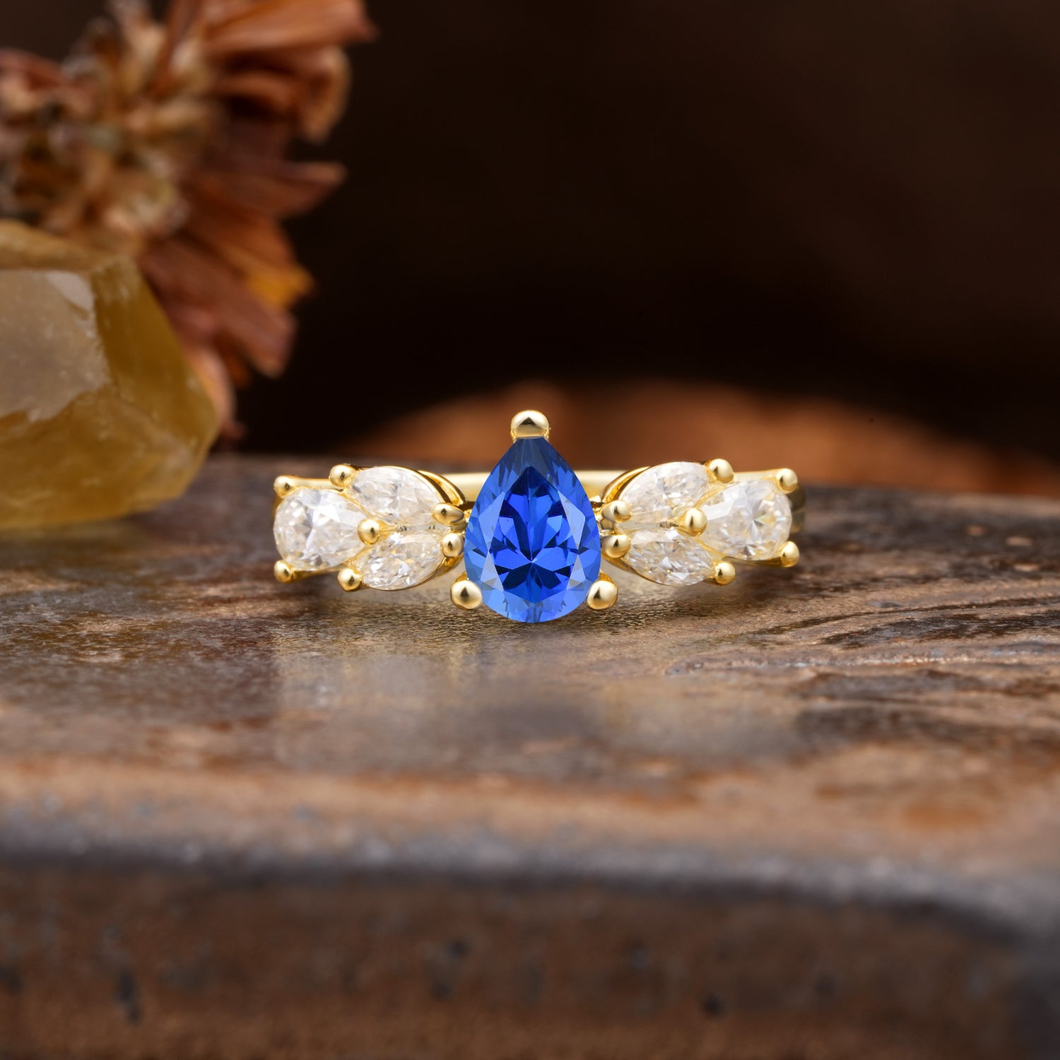 Unique and Elegant Twisted 3-Prong Pear Cut Sapphire Engagement Ring