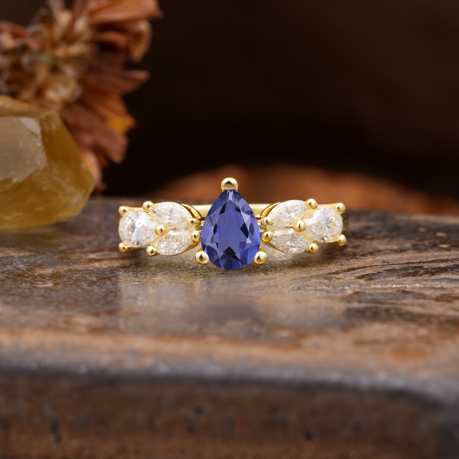 Unique and Elegant Twisted 3-Prong Pear Cut Tanzanite Engagement Ring