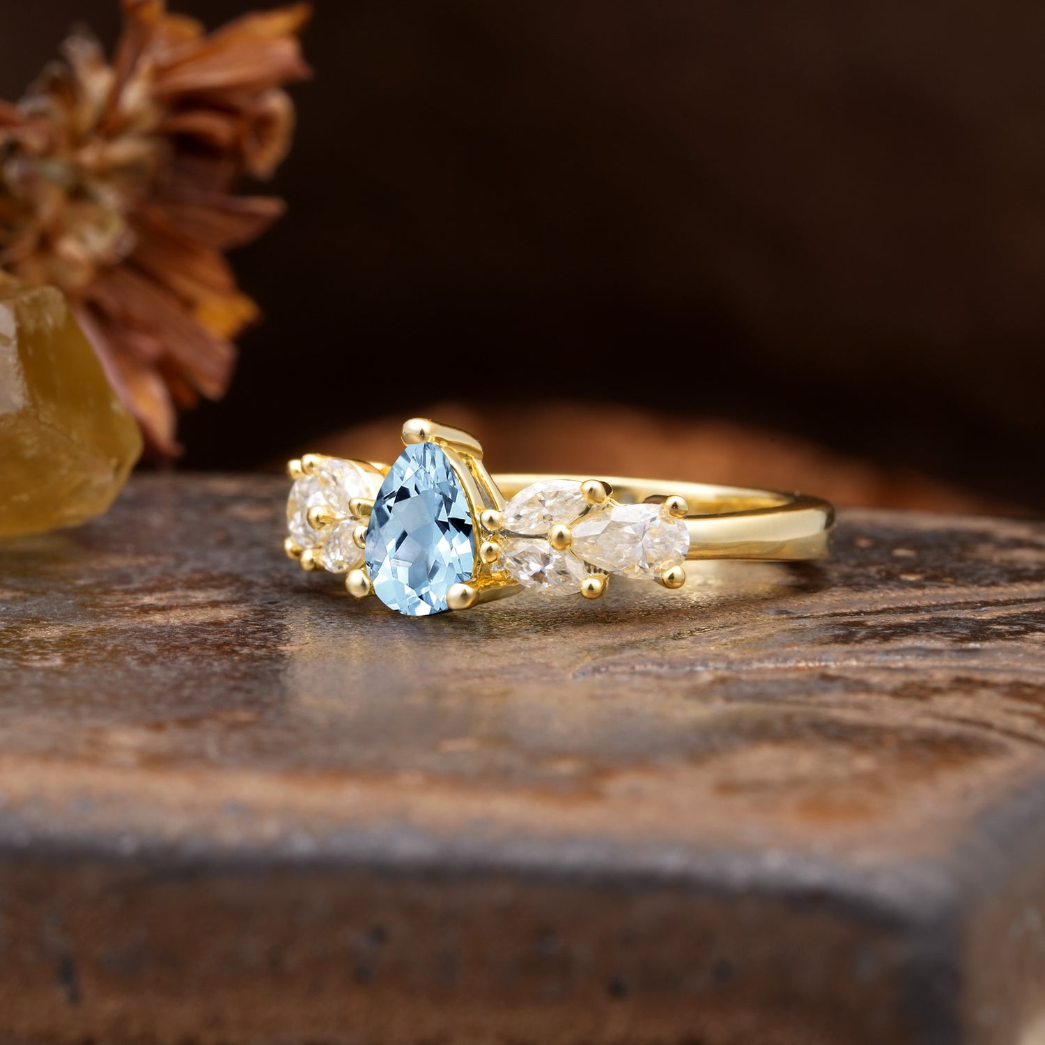 Unique and Elegant Twisted 3-Prong Pear Cut Aquamarine Engagement Ring