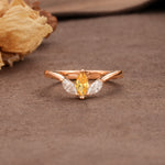 Unique, Minimalist 2-Prong Marquise Cut Citrine Three-Stone Wedding Ring - Additional view