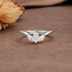 Unique, Minimalist 2-Prong Marquise Cut Moissanite Three-Stone Wedding Ring - Additional view