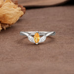 Unique, Minimalist 2-Prong Marquise Cut Citrine Three-Stone Wedding Ring - Additional view
