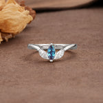 Unique, Minimalist 2-Prong Marquise Cut Alexandrite Three-Stone Wedding Ring - Additional view