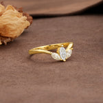 Unique, Minimalist 2-Prong Marquise Cut Moissanite Three-Stone Wedding Ring - Additional view