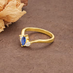 Unique, Minimalist 2-Prong Marquise Cut Sapphire Three-Stone Wedding Ring - Additional view