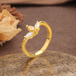 Unique, Minimalist 2-Prong Marquise Cut Citrine Three-Stone Wedding Ring - Additional view