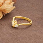 Unique, Minimalist 2-Prong Marquise Cut Citrine Three-Stone Wedding Ring - Additional view