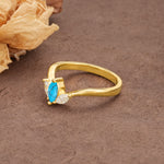 Unique, Minimalist 2-Prong Marquise Cut Turquoise Three-Stone Wedding Ring - Additional view