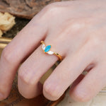 Unique, Minimalist 2-Prong Marquise Cut Turquoise Three-Stone Wedding Ring - Additional view