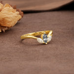 Unique, Minimalist 2-Prong Marquise Cut Black Rutilated Quartz Three-Stone Wedding Ring - Additional view