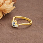 Unique, Minimalist 2-Prong Marquise Cut Black Rutilated Quartz Three-Stone Wedding Ring - Additional view