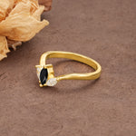 Unique, Minimalist 2-Prong Marquise Cut Black Onyx Three-Stone Wedding Ring - Additional view