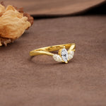 Unique, Minimalist 2-Prong Marquise Cut Lab Diamond Three-Stone Wedding Ring - Additional view