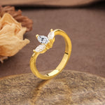 Unique, Minimalist 2-Prong Marquise Cut Lab Diamond Three-Stone Wedding Ring - Additional view