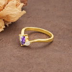 Unique, Minimalist 2-Prong Marquise Cut Amethyst Three-Stone Wedding Ring - Additional view