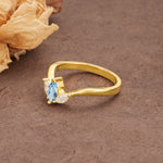 Unique, Minimalist 2-Prong Marquise Cut Aquamarine Three-Stone Wedding Ring - Additional view