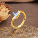 Unique, Minimalist 2-Prong Marquise Cut Moonstone Three-Stone Wedding Ring - Additional view