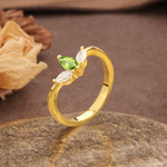 Unique, Minimalist 2-Prong Marquise Cut Peridot Three-Stone Wedding Ring - Additional view