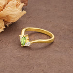 Unique, Minimalist 2-Prong Marquise Cut Peridot Three-Stone Wedding Ring - Additional view